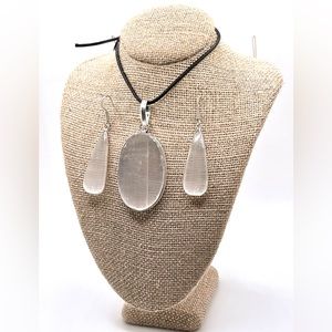Translucent Selenite Pendant & Earrings Set